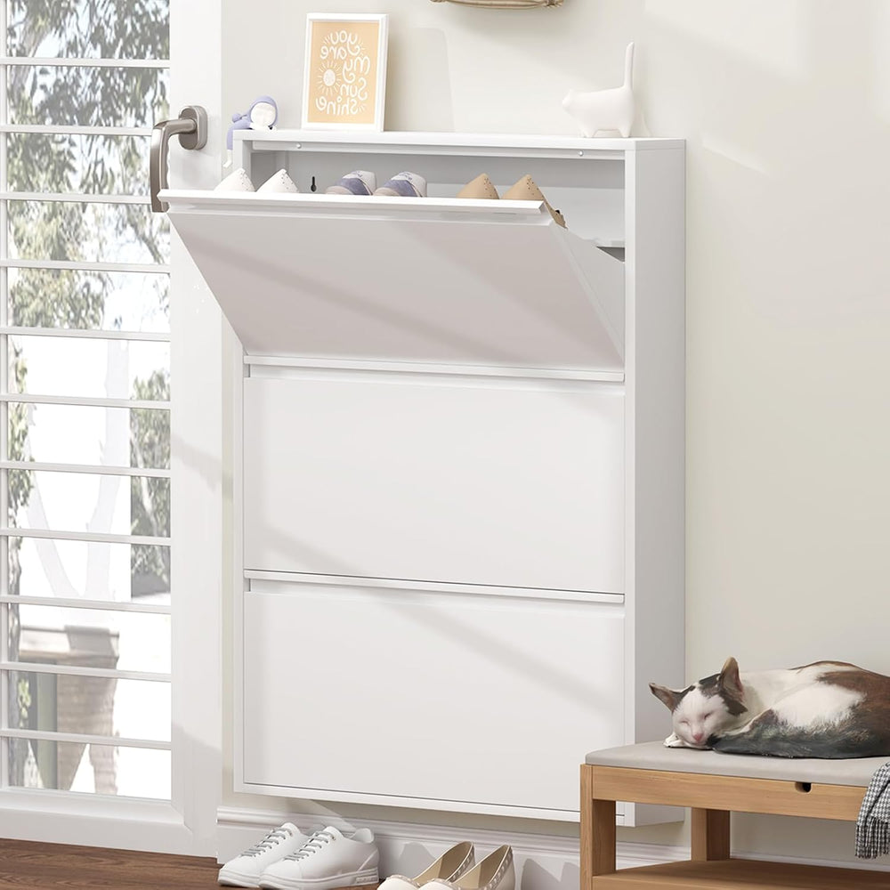 Slim Wall Mounted Metal Storage Cabinet with 3 Flip Drawers