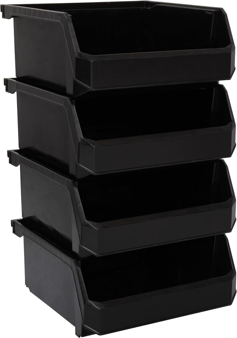 Medium-Wide Stackable Plastic Storage Bins, 4-Pack, Black