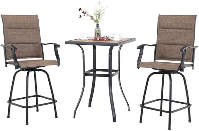 PHI VILLA 3 Piece Outdoor Swivel Bar Stools Set, Bar Height Patio Set with 2 ...