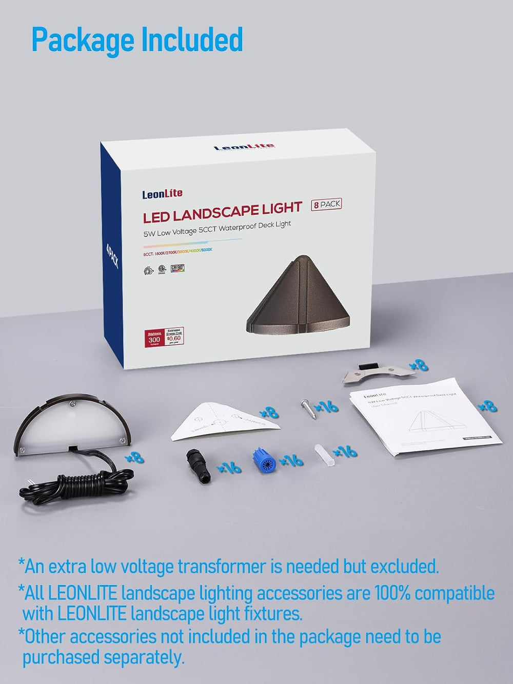 LEONLITE 8-Pack 5CCT Low Voltage LED Deck Light Triangle Oil Rubbed Bronze