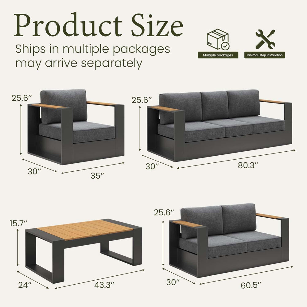 LayinSun 5 Pieces Aluminum Patio Furniture Set with Coffee Table