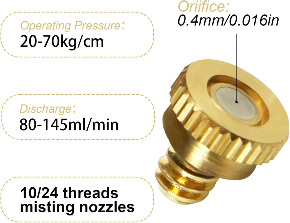 KUWAN 0.016" Orifice (0.4mm) Thread UNC 10/24 Brass Misting Nozzles 150PCS