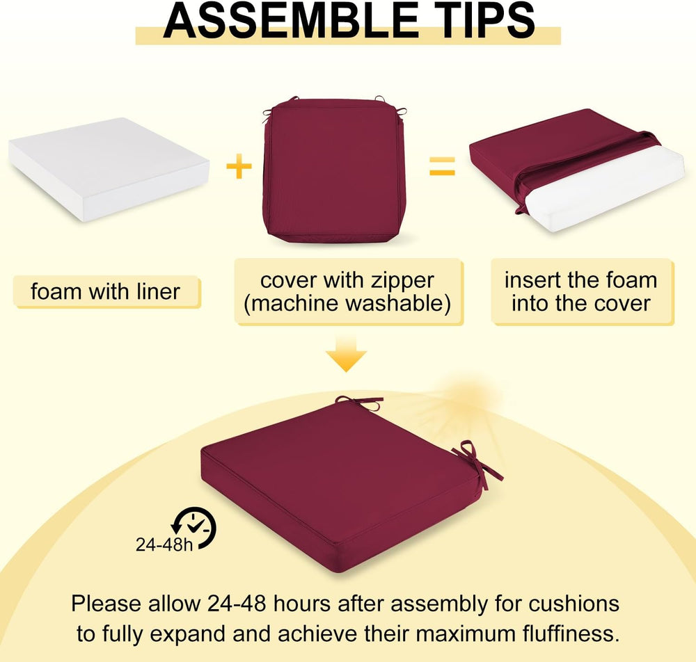 downluxe Waterproof Outdoor Chair Cushions Set of 4, 19" x 19" x 3&...
