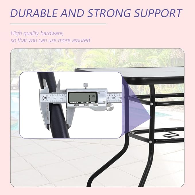 Outdoor Table Patio Table Dining Table with Tempered Glass Umbrella Hole for ...