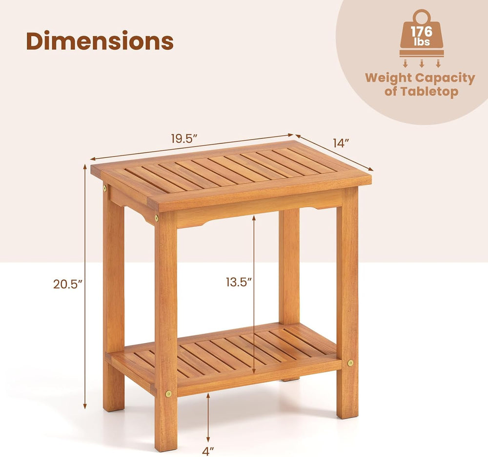 Tangkula Outdoor Side Table, 2-Tier Patio End Table with Slatted Tabletop &am...