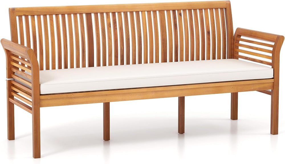 RELAX4LIFE 62.5’’ Outdoor Bench Acacia Wood - 3-Person Patio Bench w/Backrest...