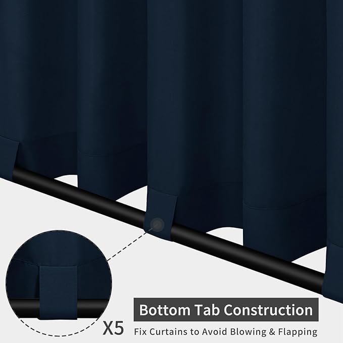 Easy-Going Outdoor Patio Curtains Detachable Tab Top Windproof Weatherproof C...