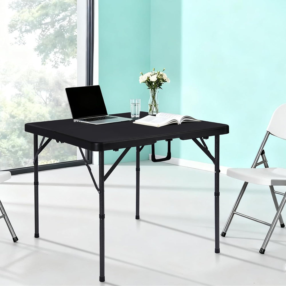 pollilar 34" Folding Card Table Square Portable with Detachable Legs Black