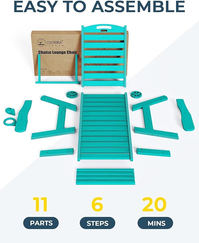 Lounge Chair Outdoor, Oversized Chaise Lounge Chair with 5 Positions, HDPE, P...