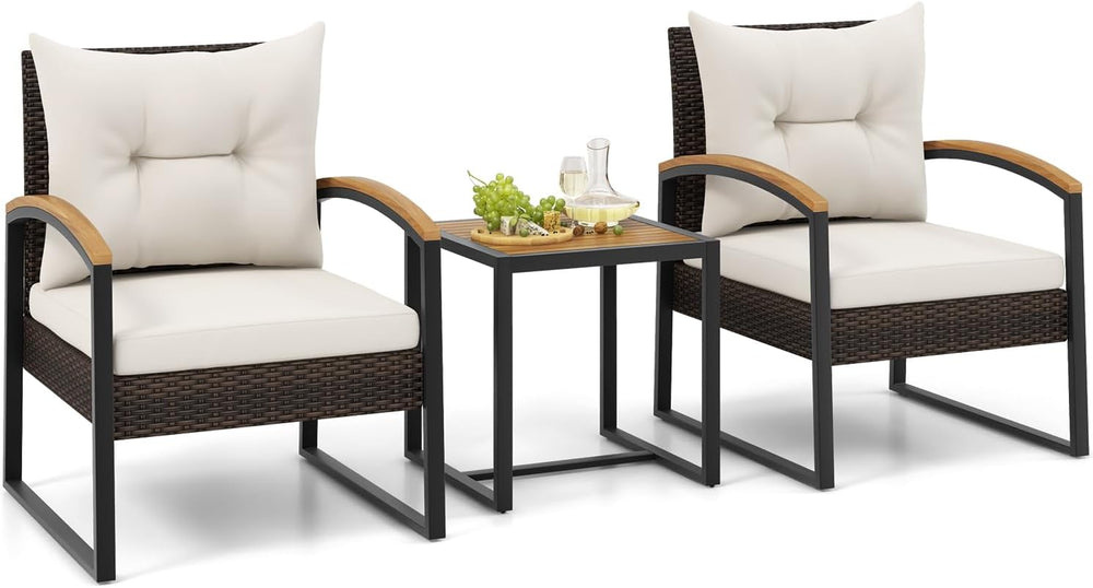 Tangkula 3 Piece Patio Conversation Set, Includes 2 Rattan Chairs and Coffee ...