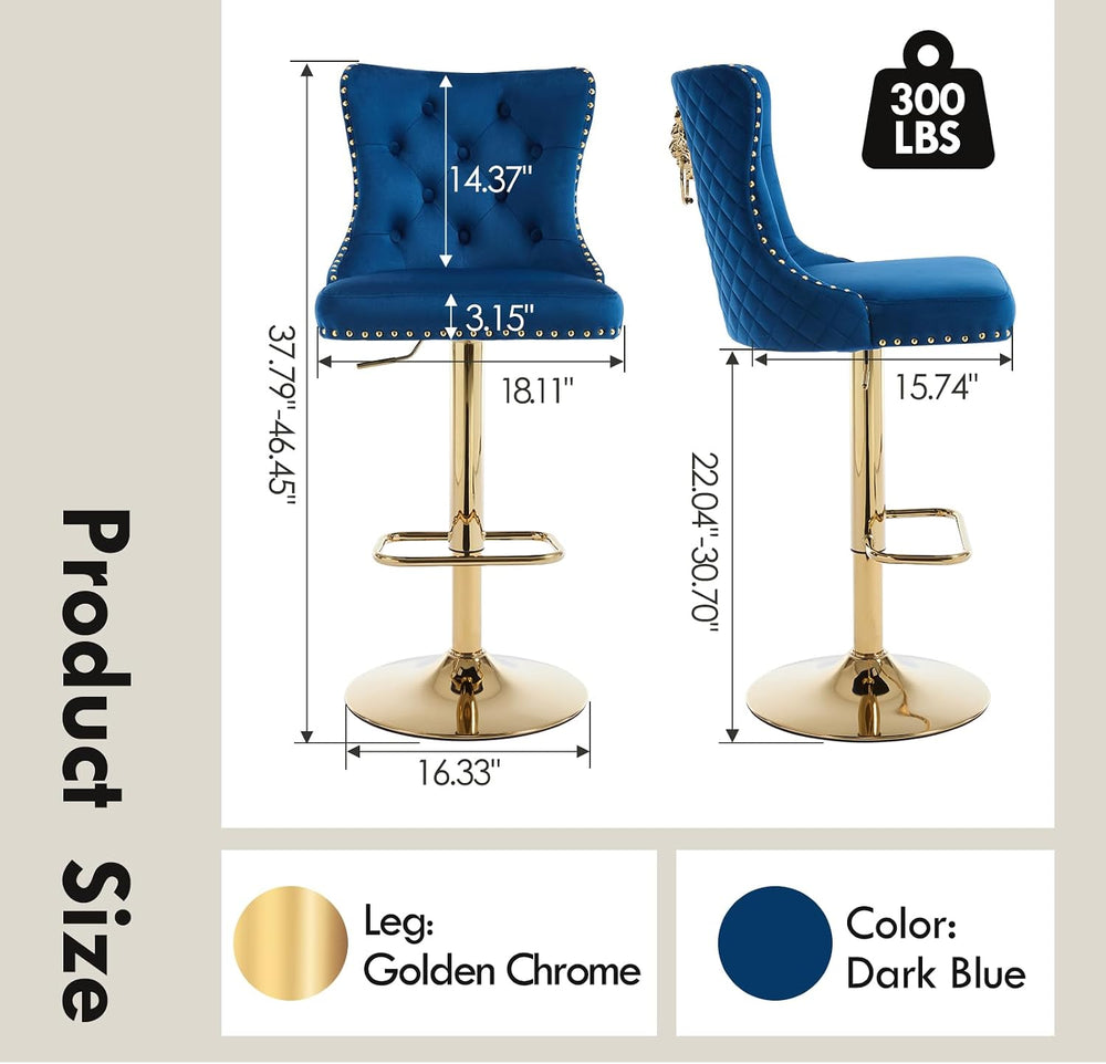 Modern Barstools Set of 2 Adjustable Velvet Bar Stools Counter Height Stools ...