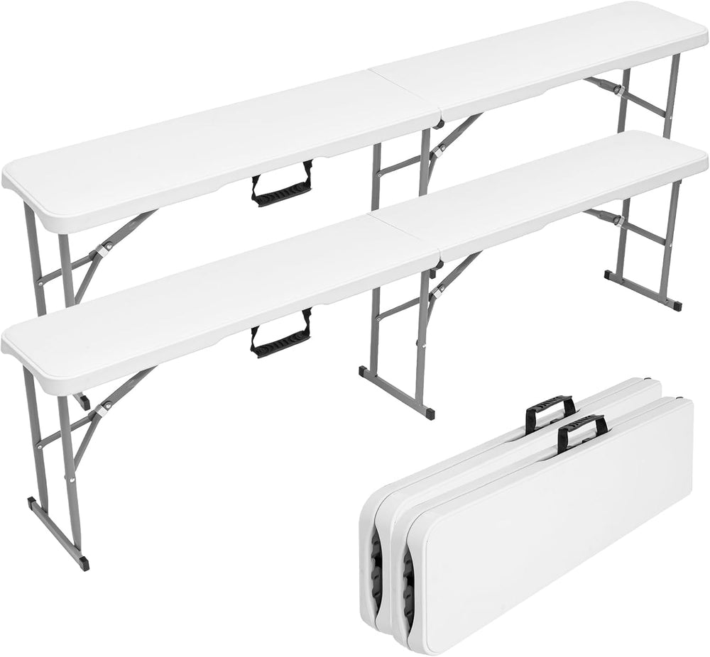 6FT Folding Bench, Fold‑in‑Half with Carrying Handle, 2 Pack