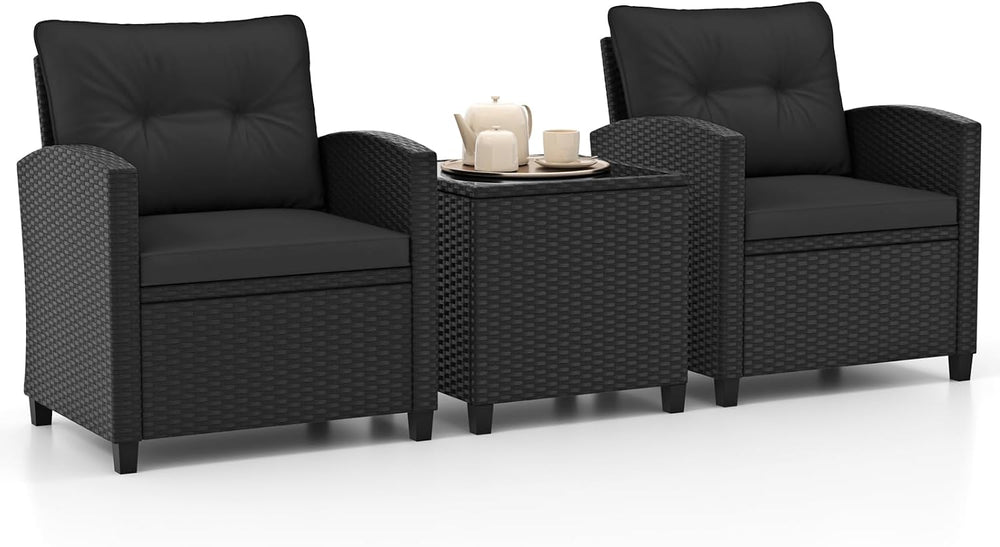 RELAX4LIFE 3-Piece Patio Furniture Set - Wicker Rattan Bistro Sofa Set with G...