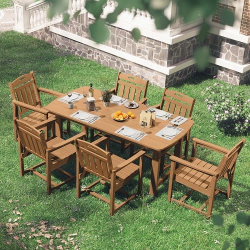 HDPE Outdoor Dining Set, Patio Table and Chairs Set, All-Weather 7-Piece Outs...