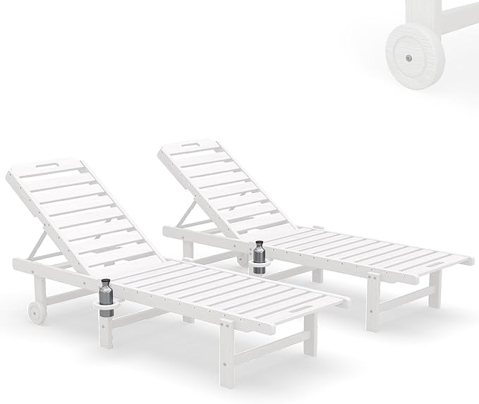 SERWALL Outdoor Chaise Lounge Set of 2, All-Weather HDPE Pool Lounge Chairs w...