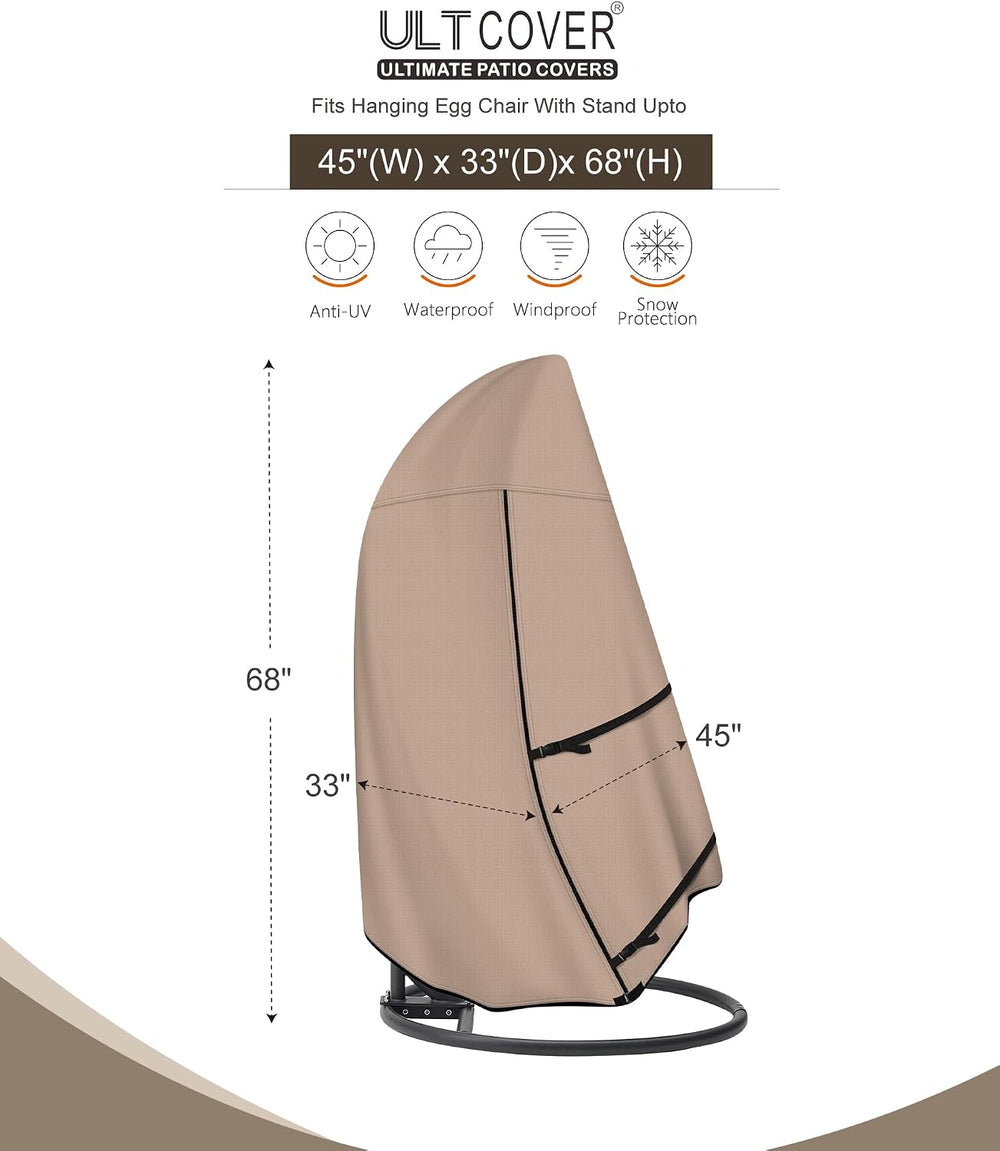 ULTCOVER Patio Hanging Egg Chair Cover, 45W x 33D x 68H in