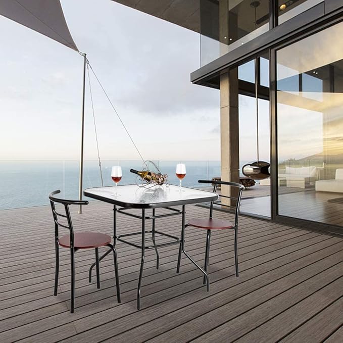VINGLI Glass Patio Table with Umbrella Hole, 32" Square Outdoor Dining T...