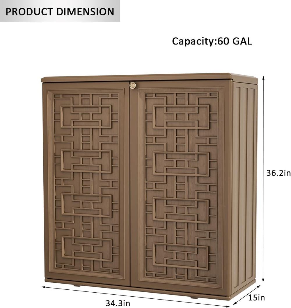 KINYING Outdoor Storage Cabinet Waterproof, Resin 62 Gallon Storage Box for P...