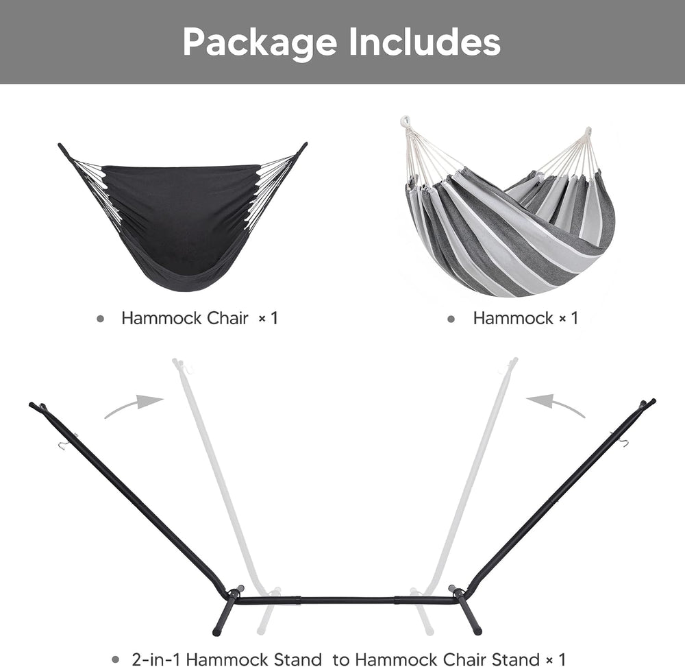 SUNCREAT 2-in-1 Convertible Backyard Fabric Hammock with Stand, Gray