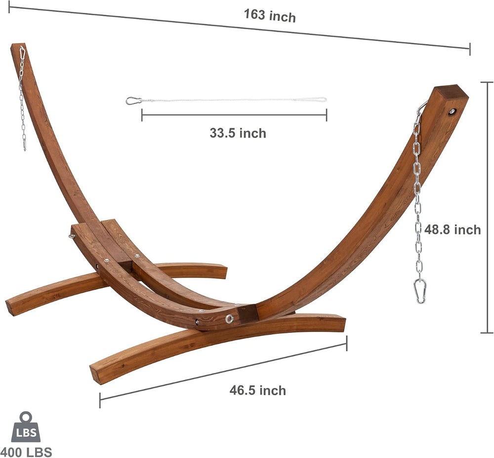 13.6 Feet Curved Wooden Hammock Stand Only, Brown