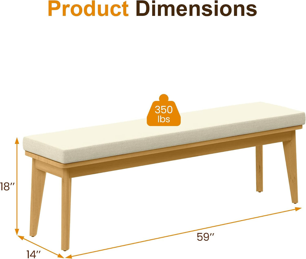 Wisteria Lane 59"L×15.82"W Acacia Outdoor Patio Bench with Washable...