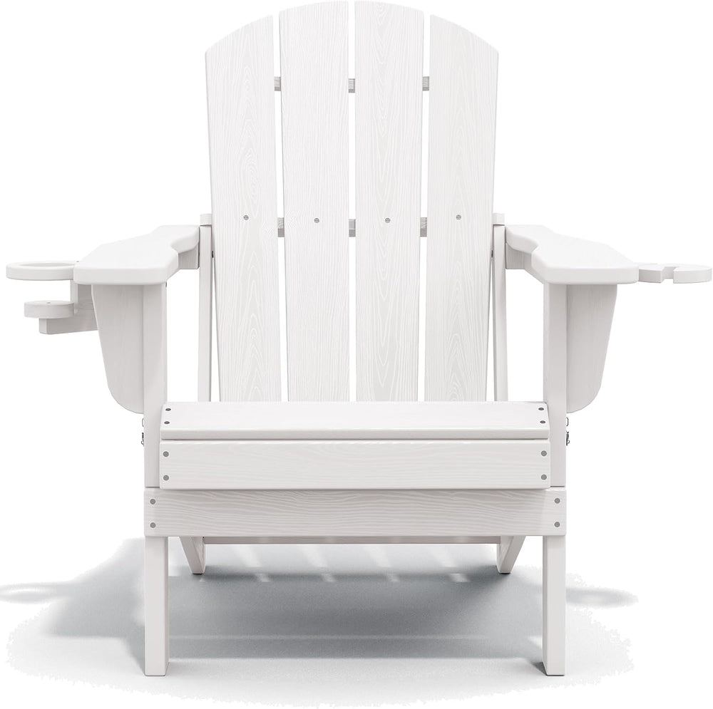 SERWALL Outdoor Adirondack Chair Set of 2 with Cup Holders,Foldable,White