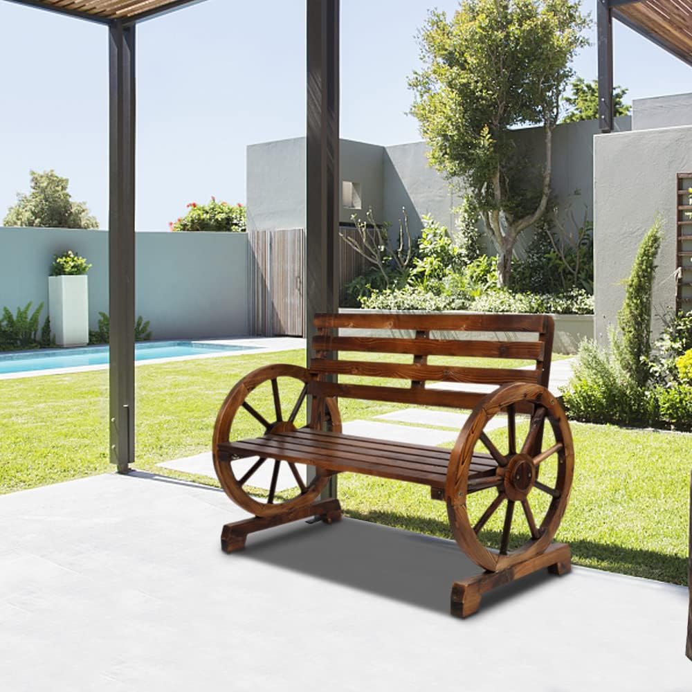 41in Outdoor Wooden Garden Bench, 2-Person, Brown