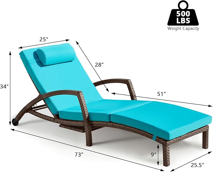Chaise Lounge Chairs Outdoor Set of 4, Comfy Outside Wicker Patio Pool Lounge...