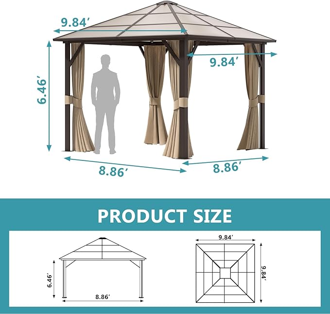 Aoxun 10FT x 10FT Gazebo Single Polycarbonate Top, Outdoor Polycarbonate Fram...