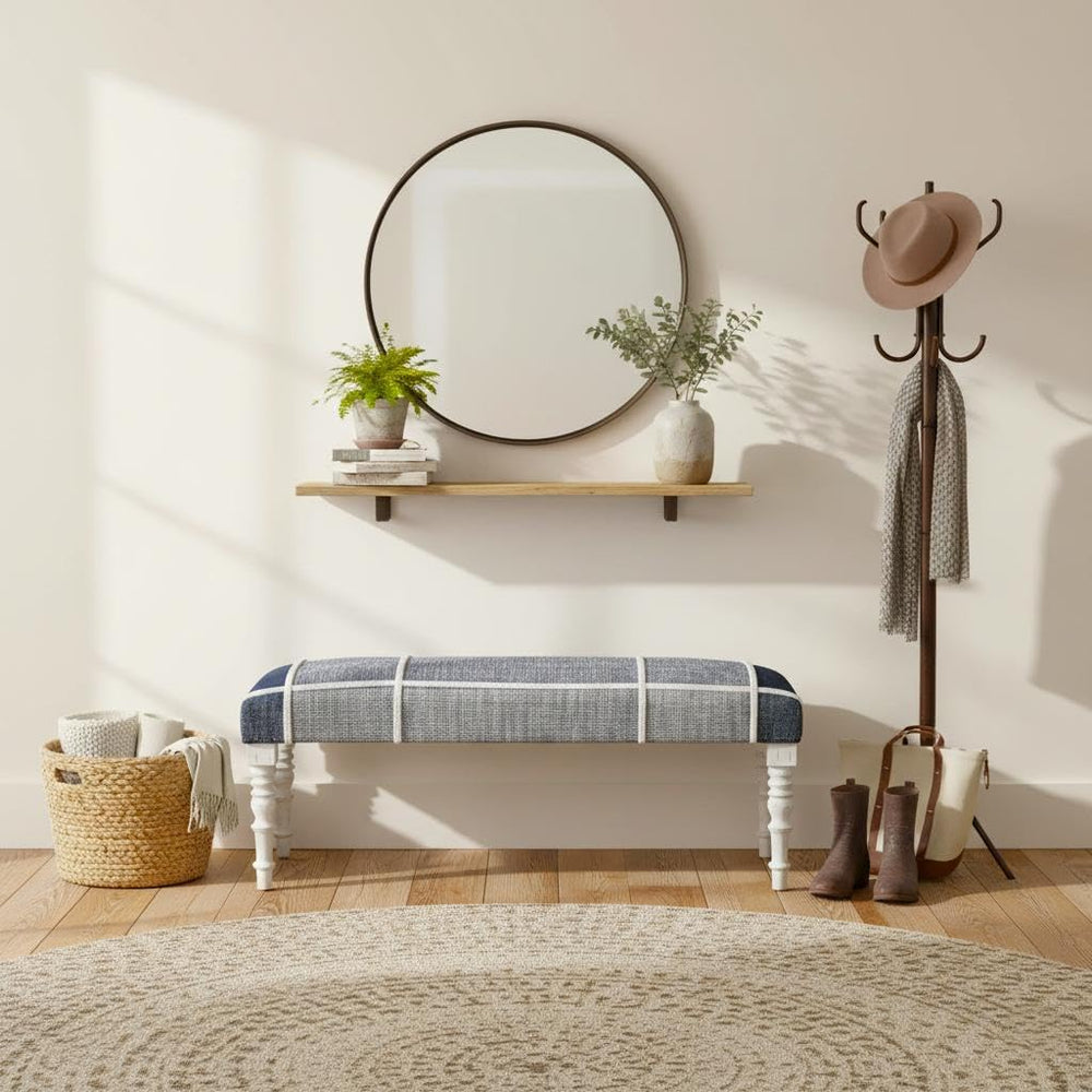 L. R. Resources, Inc. LR Home Navy Upholstered Bench for Bedroom End of Bed |...