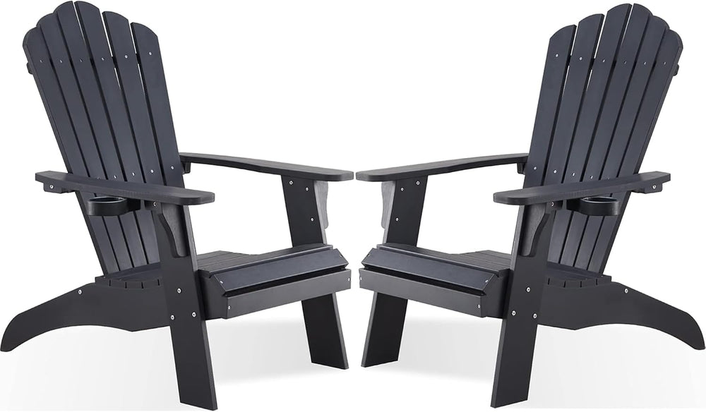 Psilvam Adirondack Chairs Set of 2 with Cup Holder,Oversized, Black