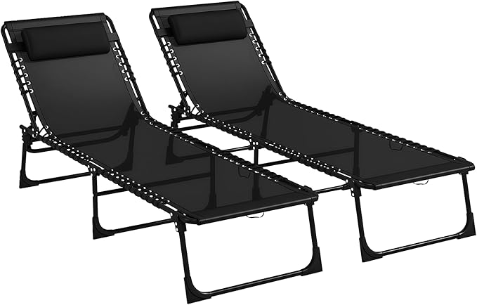 Outsunny Folding Chaise Lounge Chair Set of 2, Patio Sun Tanning Chair, Outdo...