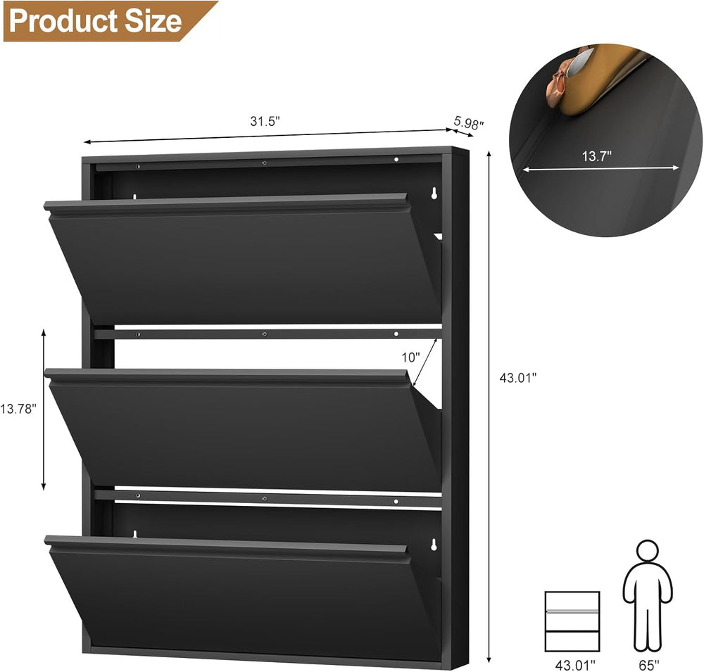 LUCYPAL Slim Shoe Cabinet,Metal Shoe Storage Cabinet for Entryway with 3 Flip...