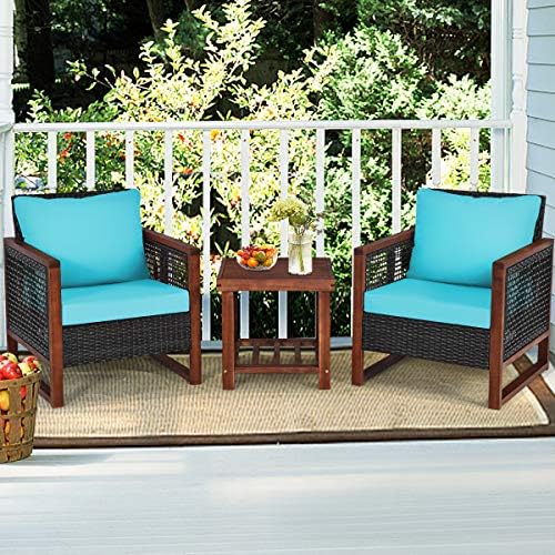 HAPPYGRILL 3 Pieces Outdoor Patio Furniture Set Wicker Chairs with Coffee Tab...