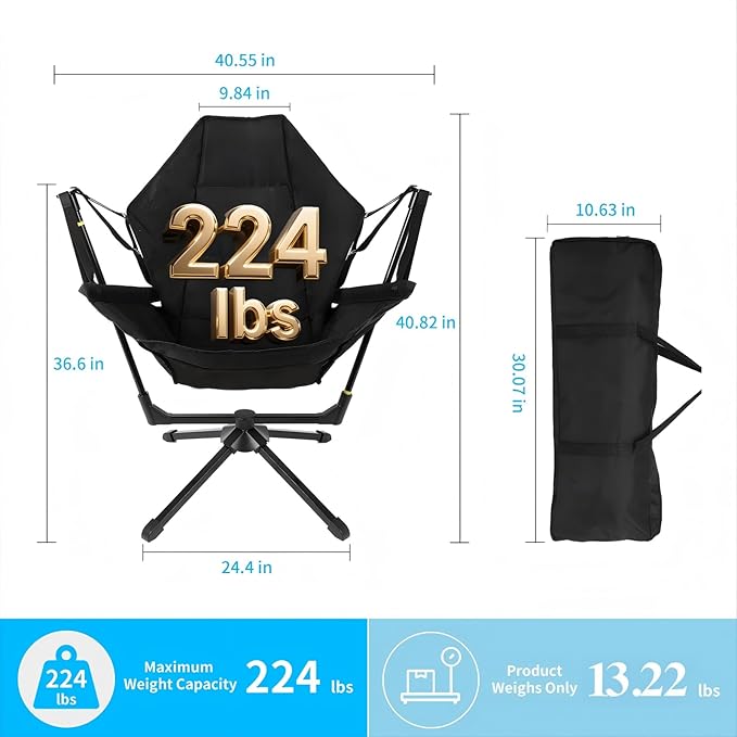 FAHKNS Hammock Camping Chair, 360° Swivel Chair with Adjustable Backrest, Fol...