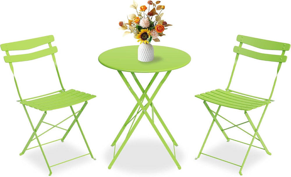 IDEALHOUSE Bistro Table and Chairs Set of 2, Folding Design, Grass Green