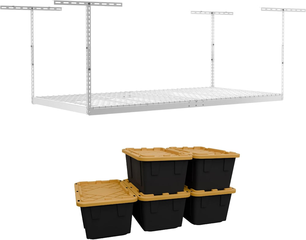 MonsterRAX 4x8 Rack and Bins Bundle | 4’ x 8’ Overhead Rack w/Storage Bins (W...