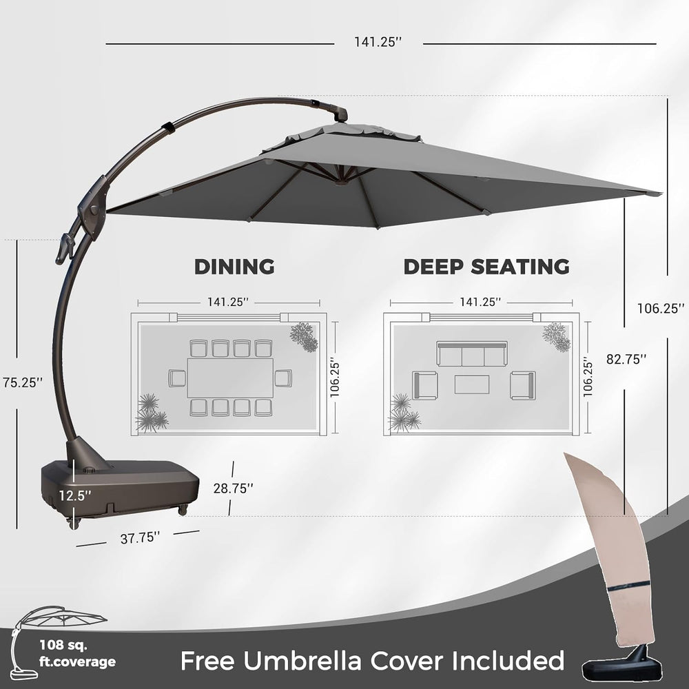 Grand patio 9x12 FT Large Cantilever Umbrella with Base & Cover, Gray