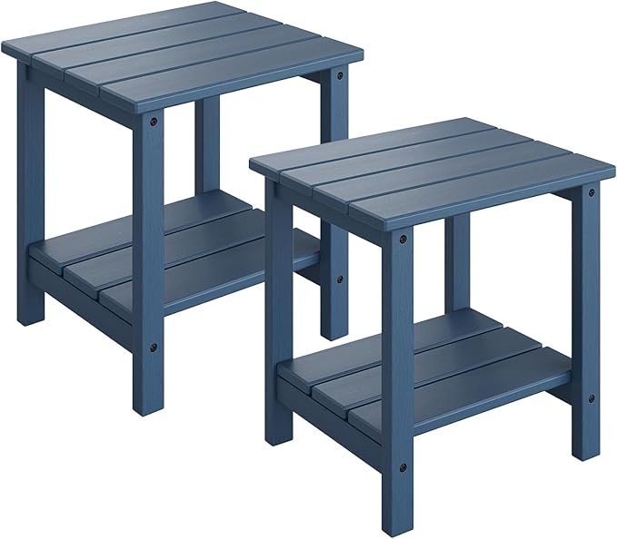 GarveeLife Adirondack Outdoor Side Table 18 x 15 in, HDPE 2-Tier Patio Side T...