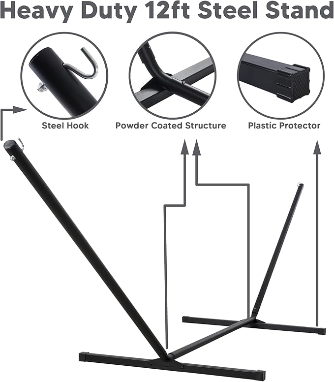 SUNCREAT Two Person Hammock with 12ft Stand Included, Max 475lbs Capacity, He...