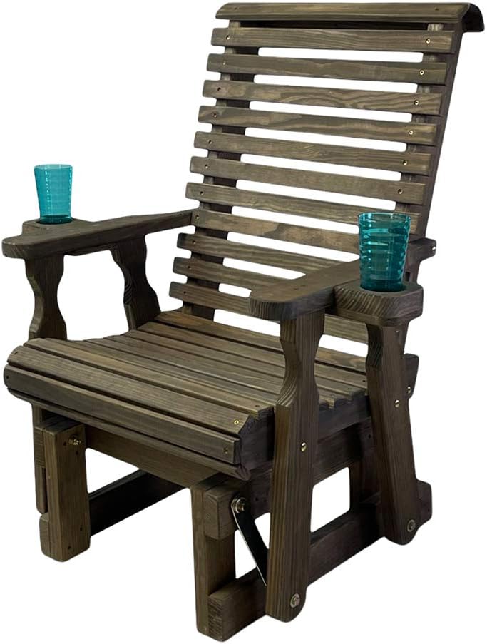 Amish Casual Heavy Duty 600 Lb Roll Back High Back Treated Glider Chair with ...