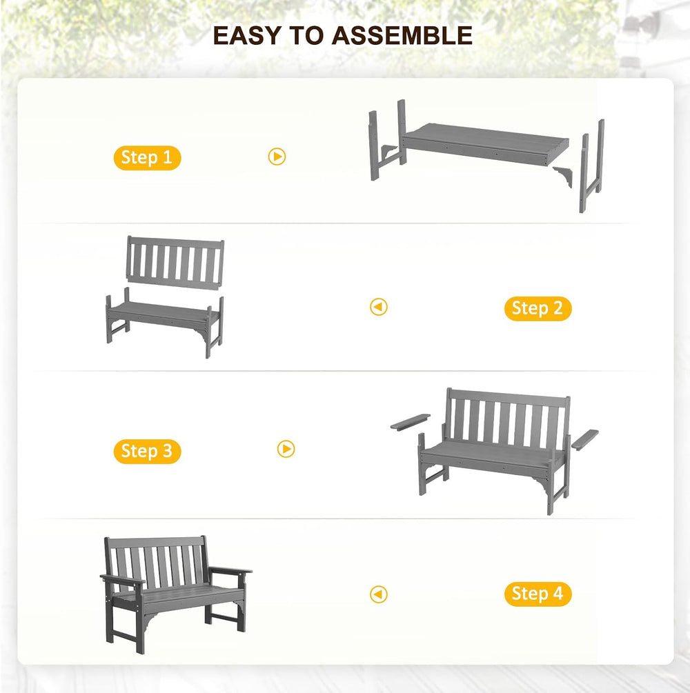 nalone Outdoor Bench, HDPE Patio Bench, Rot-Proof Porch Benches (Grey)