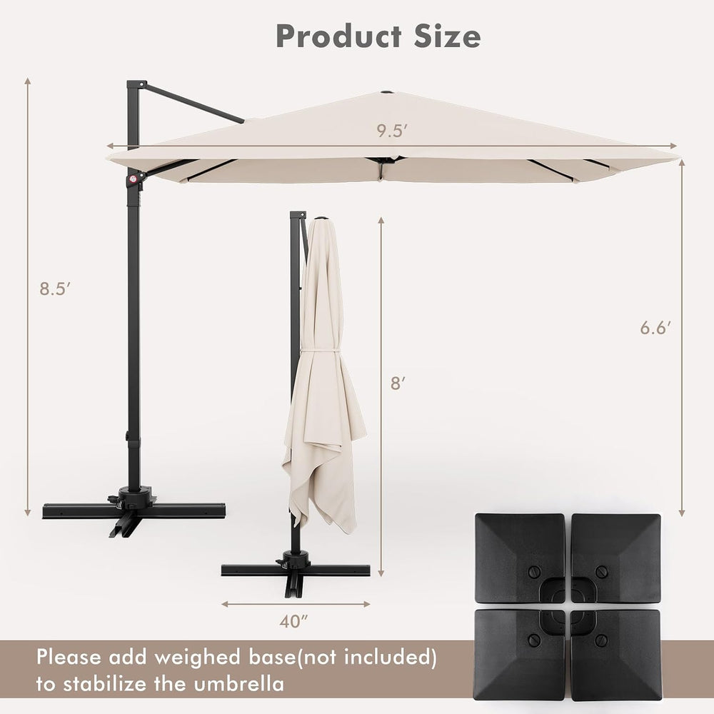 Tangkula 9.5 FT Cantilever Patio Umbrella, Outdoor Square Offset Umbrella wit...