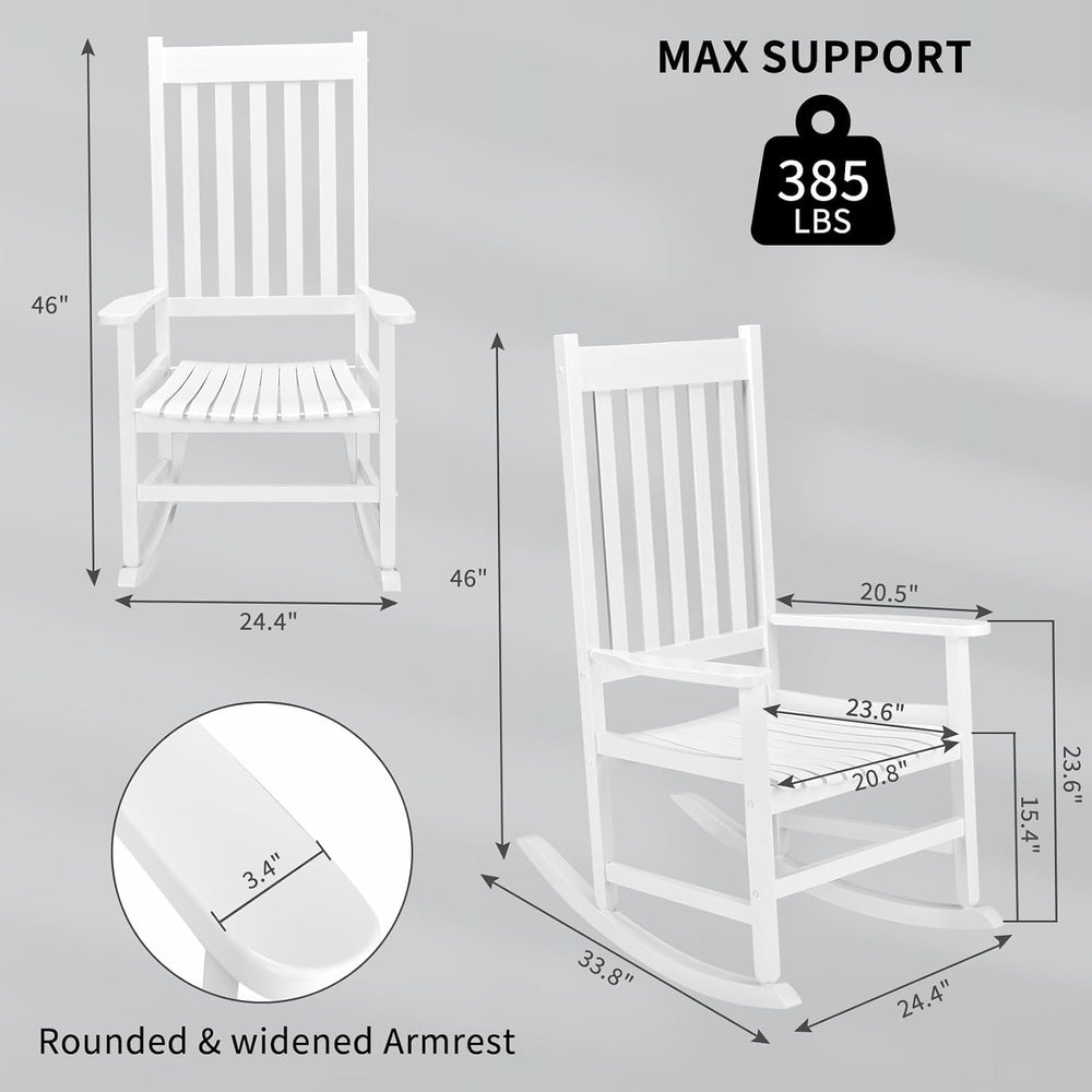 Outvita Outdoor Rocking Chair, Solid Wood High Back Porch Rocker, White