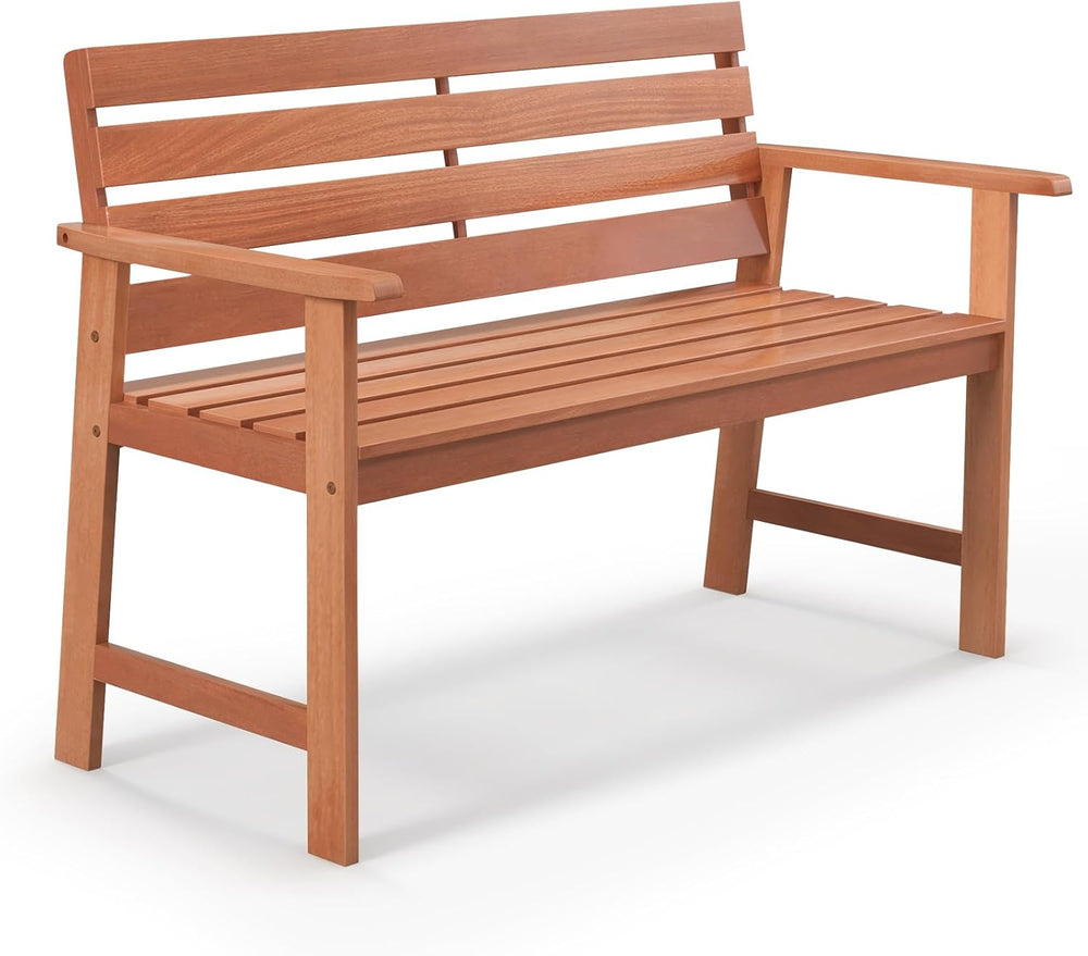 Tangkula 48 Inch Hardwood Outdoor Bench with Backrest, Wood Patio Loveseat Ch...
