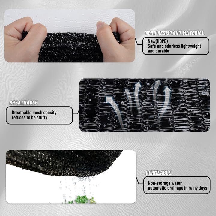 Cool Area Sun Shade Cloth with Grommets for Garden, 70% 14x20ft, Black