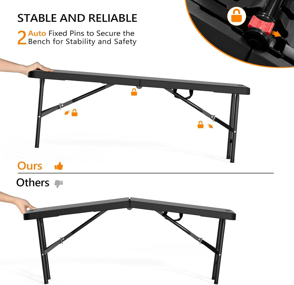 VINGLI 4 feet Plastic Folding Bench,Portable in/Outdoor Picnic Party Camping ...