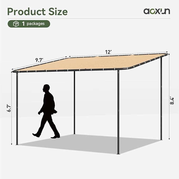 Aoxun 10x12 Lean to Gazebo Outdoor Pergola with Water Resistant & UV-Resi...