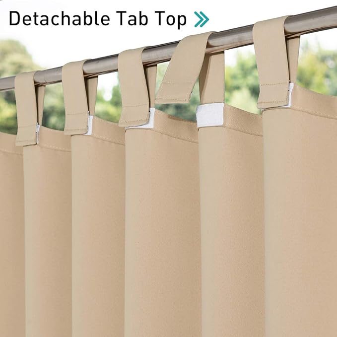 NICETOWN 2 Panels Detachable Sticky Tab Top Thick Outdoor Curtains for Patio ...