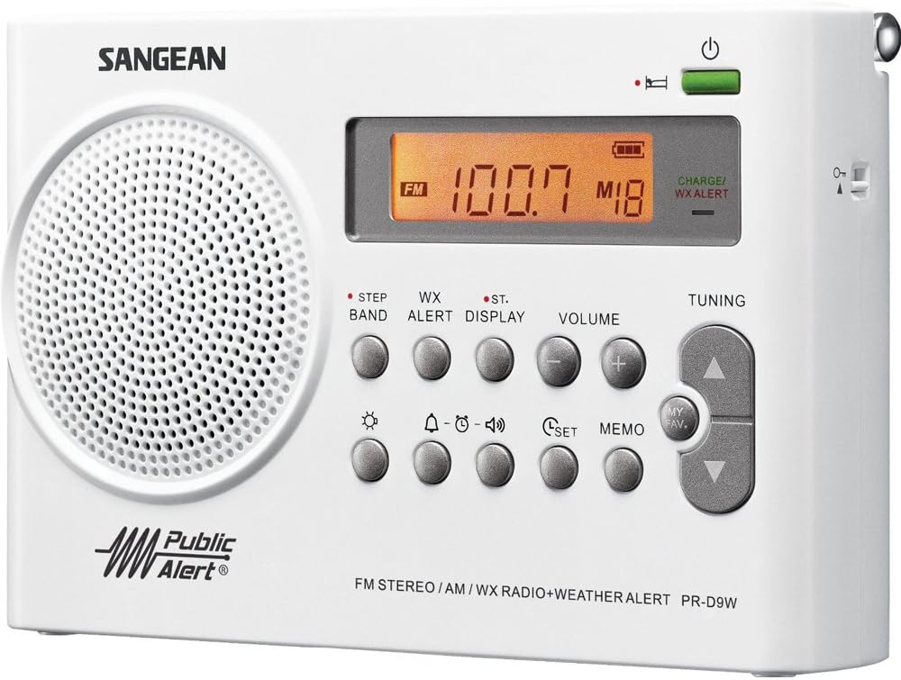 Sangean PR-D9W Portable AM/FM/NOAA Alert Radio with Built-in Battery Charger,...